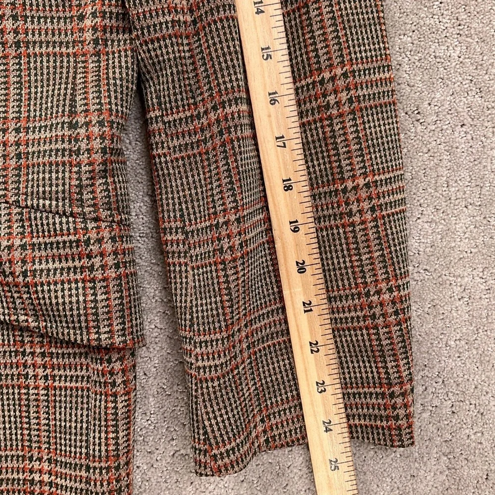 Vintage 70s Curlee Blazer Mens‎ 38R Tan Orange Green Houndstooth Plaid Classic